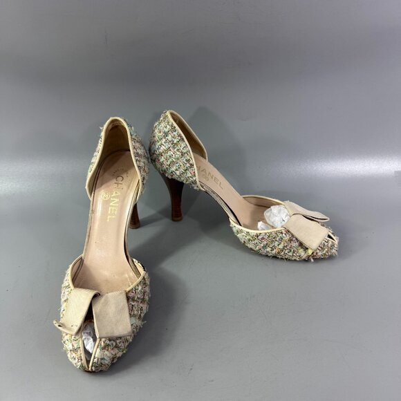 100% Authentic CHANEL 2005 D'Orsay Tweed Pumps Size 38.5